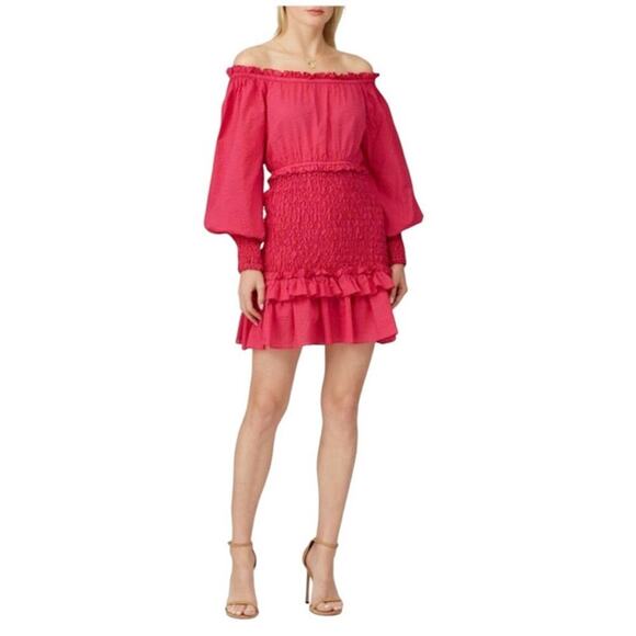 NWT Alexis Marilena Dress Size M Smocked Polka Dot Off-Shoulder Pink Orange Dots - Picture 2 of 8